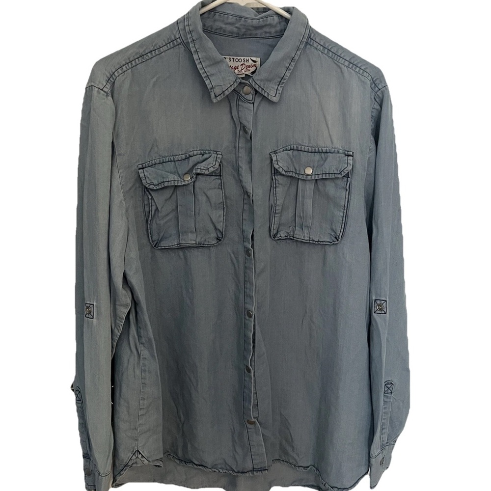 Stoosh Vintage Denim Button Up Top Women’s M Long Sleeve Western Cowgirl‎ Shirt